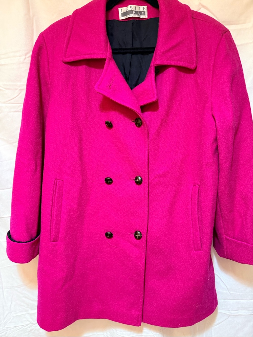 Leslie Fay Pink Double-Breasted Pea Coat wool vintage colorful winter y2k 12